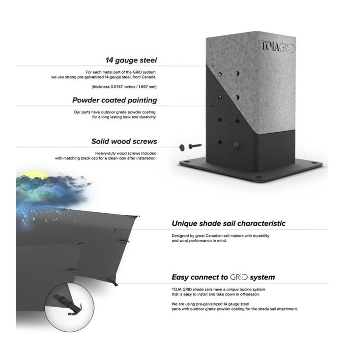 TOJA GRID Toja Grid Black Metal Hardware for Shade Sail & Reviews Wayfair